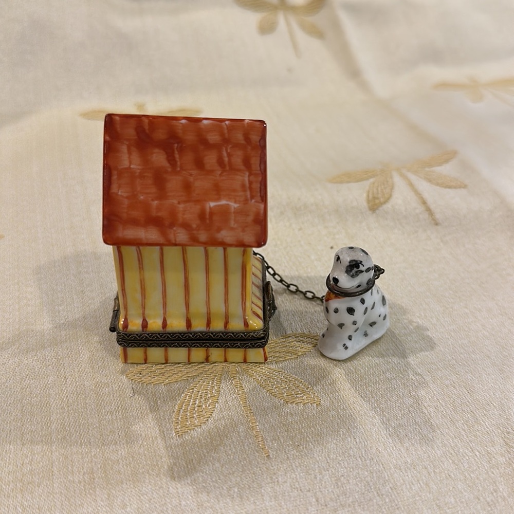 Limoges France Porcelain Dog Puppy Dalmation Doghouse Pierre Arguie Trinket Box. - Picture 3 of 11